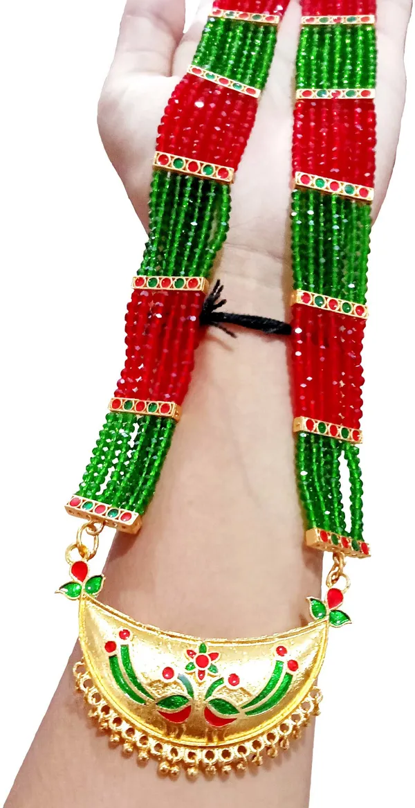 Assamese_Traditional_Gold_Plated_Red_Green_Colour_Combo_Jewellery_Set_For_Women